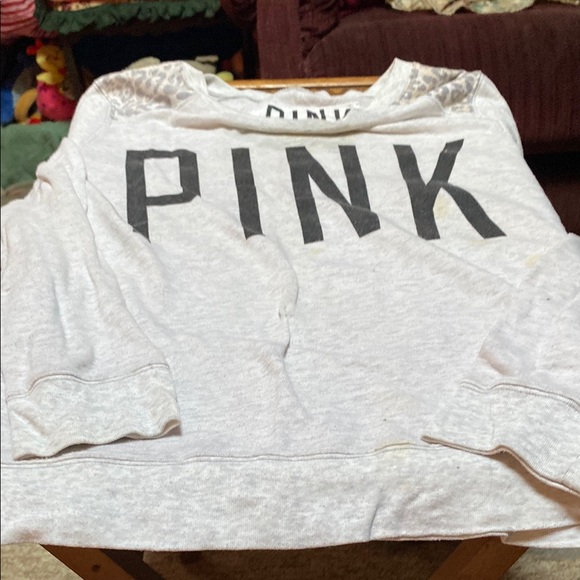 PINK Victoria's Secret White Sweatshirt Relaxed Fit Crew Neck medium - Picture 1 of 2